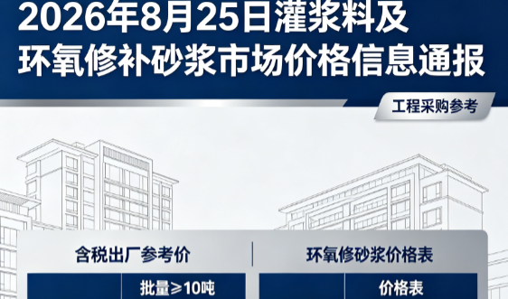 泽州2026年8月25日灌浆料及环氧修补砂浆市场价格信息通报